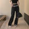 Women's Autumn Design Casual Bow Lace Splicing Elastic Waist Wide-Leg Pants