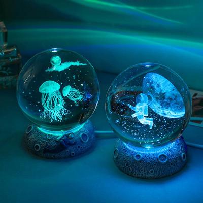 Cosmic 3D Crystal Ball Night Light with Seven-Color Resin Base