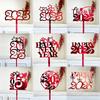 10PCS New Year Happy Party Cake Toppers 2025 Creative Red Gold Cake Flag Family New Year's Party Dessert Baking Decoration Gifts