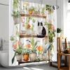 Charming Cat and Blooming Flowers Shower Curtain - Water-Resistant Fabric for Bathroom - Perfect for Nature and Cat Lovers