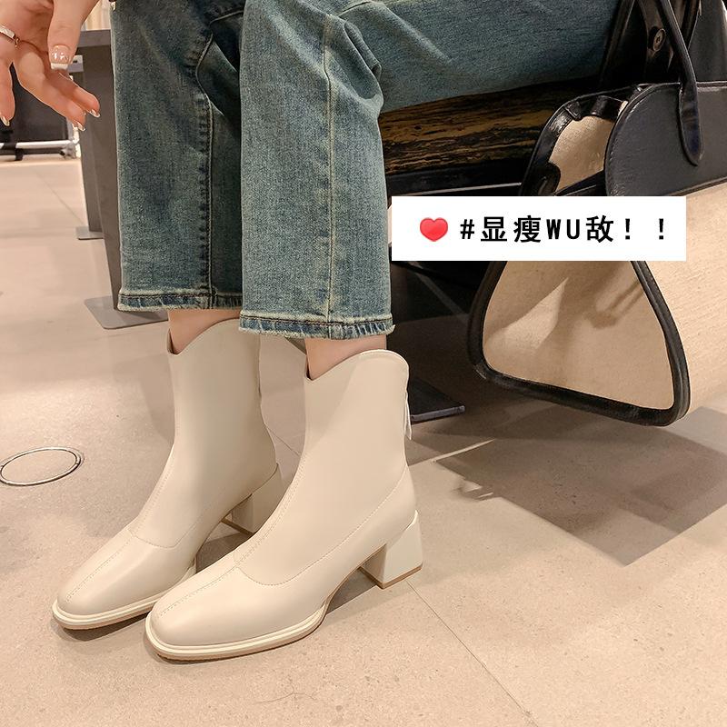 ~ White mouth boots for women's autumn and winter new white thick heels but knee high boots for women
