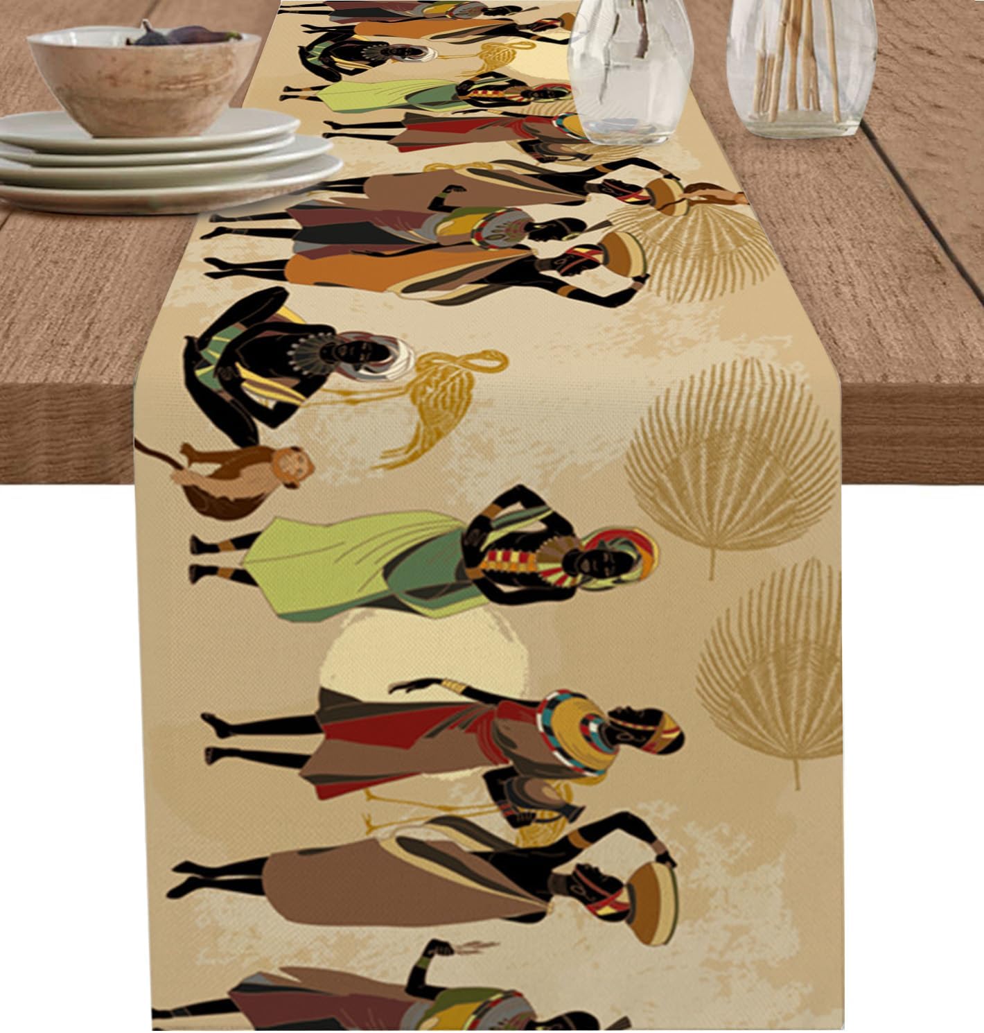 Boho Etnisch Afrikaans Zwarte Vrouwen Linnen Tafelkleden Commode Sjaal Tafeldecor Boerderij Eetkamertafelkleden Feestdecor 150x33cm