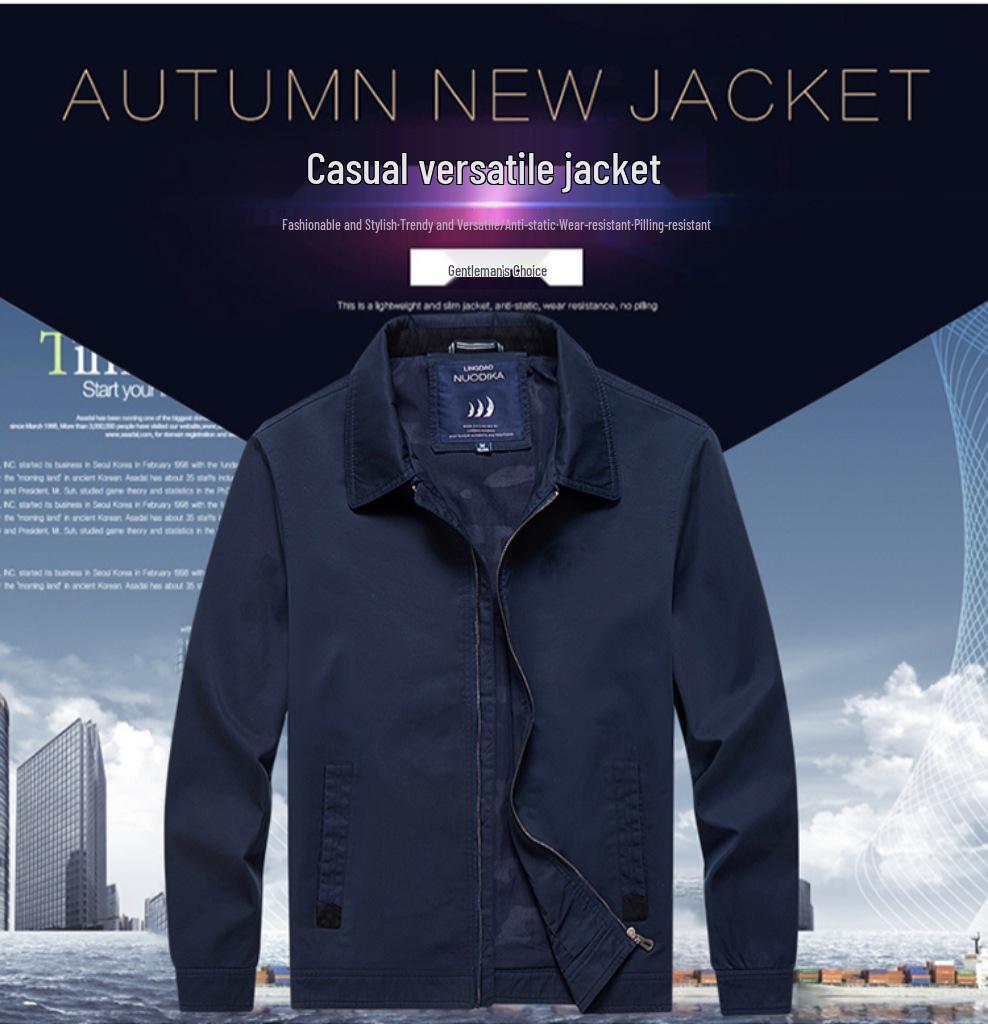 Herren Business Casual Übergröße Frühling-Herbst Jacke - Leichtgewichtiger Umlegekragen für Väter mittleren Alters und ältere