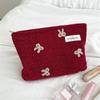 Embroidered Bow Pattern Checked New Year Valentine's Day Gift New Style Makeup Bag Toiletry Bag Inner Bag Storage Bag