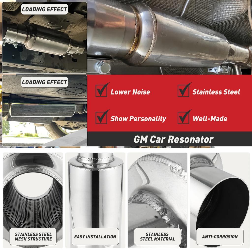 1pcs Universal 2.5" Stainless Steel Exhaust Muffler Resonator Tail Tube Silencer Car Muffler Pipe Exhaust System 12 inch Long