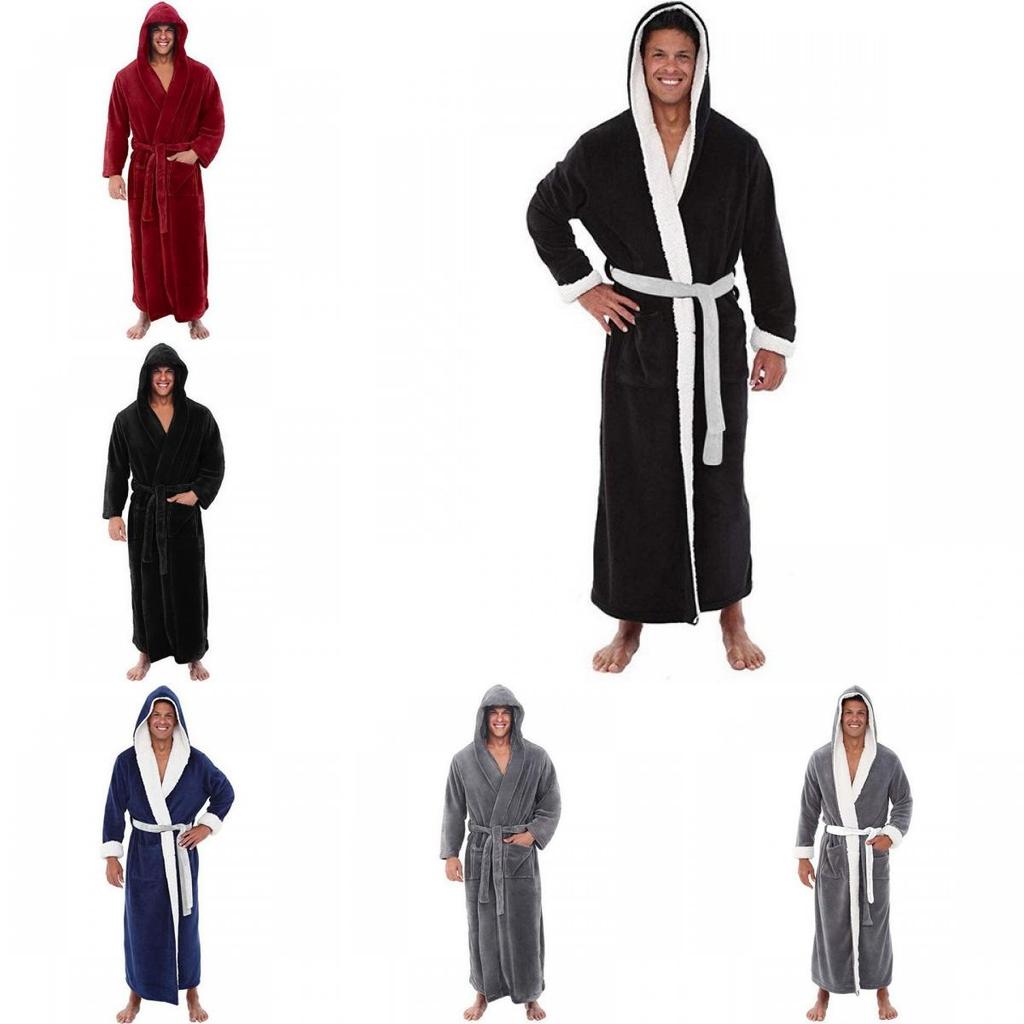 Cozy Long Sleeve Hooded Bathrobe For Autumn And Winter Homewear In Multiple Colors