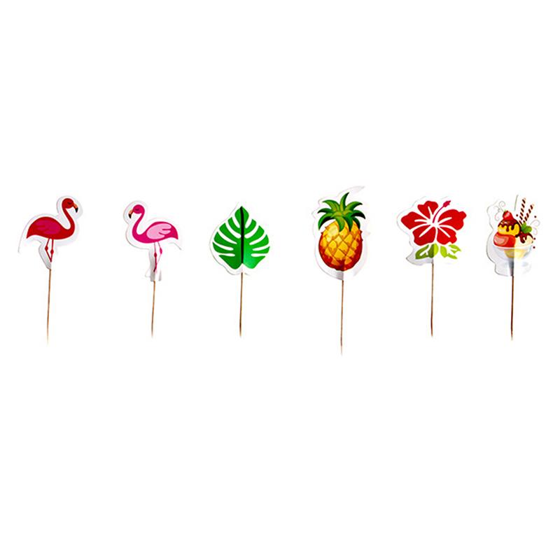 24Pcs Luau Cupcake Toppers Hawaiian Toothpicks With Flamingo Pineapple Palm Leaves Shape Picks Tropical Summer Beach Party Decor