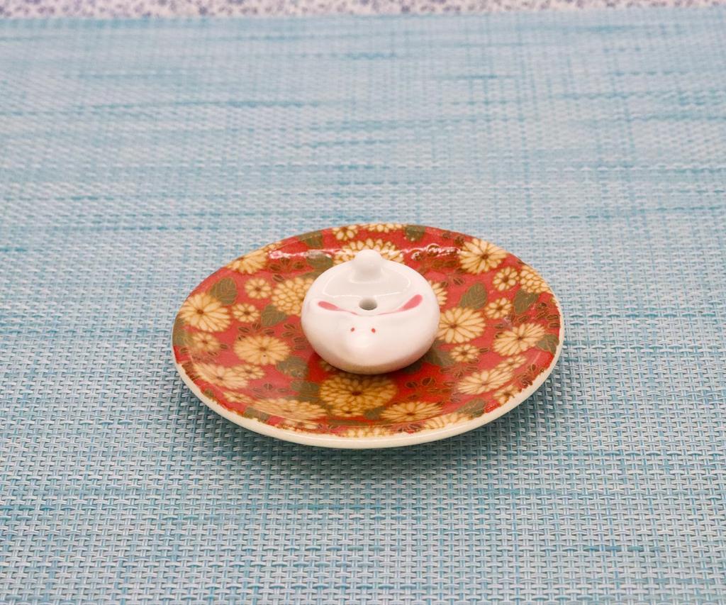 Craftsman House Incense Red Made In Japan Holder, Chrysanthemum, Rabbit,