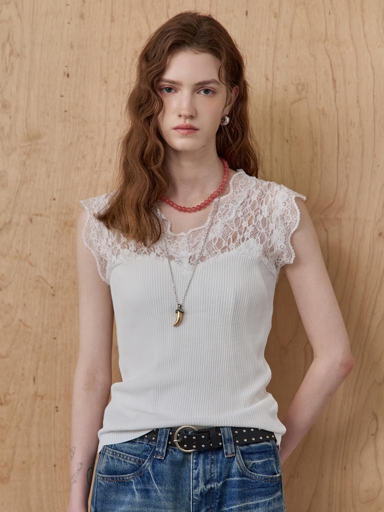MAXZA Lace Block Cap Sleeve Bustier Sleeveless Knit
