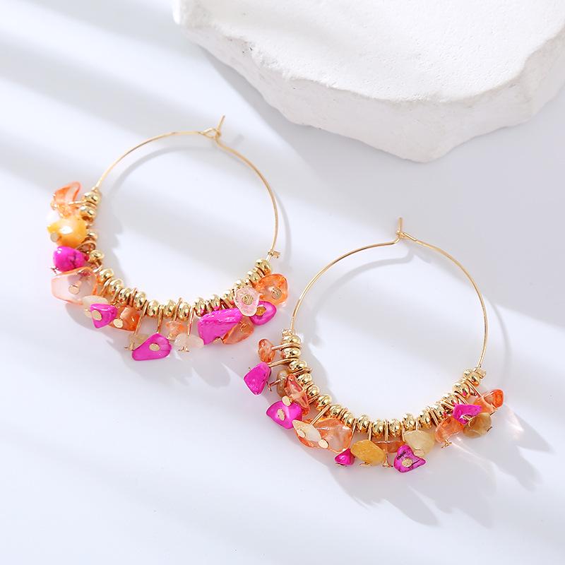 Bohemian Geometric Resin Hoop Earrings for Women - Holiday Style with Irregular Stone Design