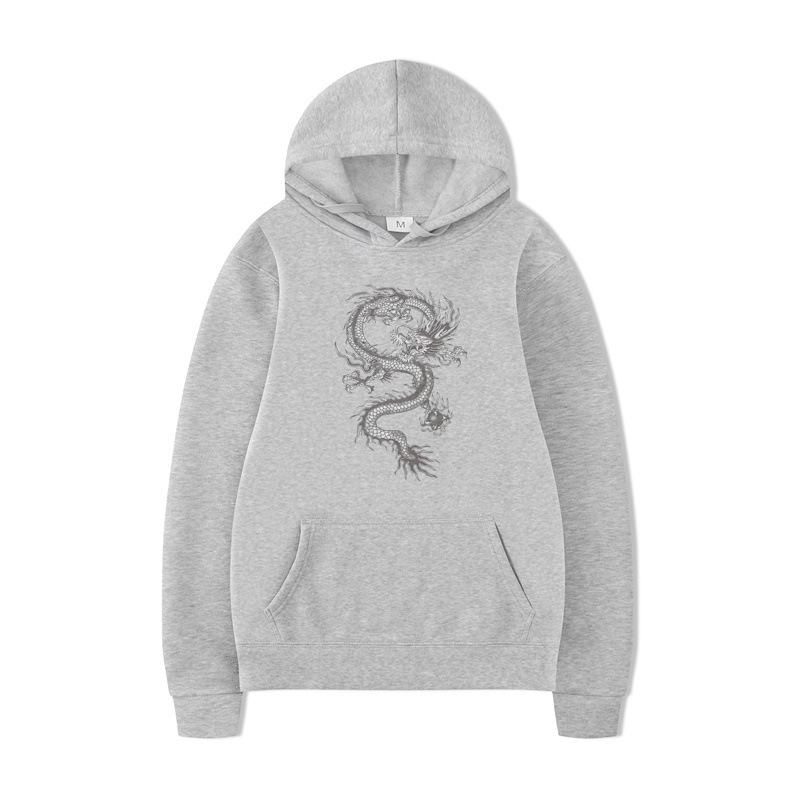 Autumn and Winter Dragon Print Men's Hoodie Vintage Unisex Pullover Men Vintage Graphic Hoody Tops Oversize Streetwear Clothing