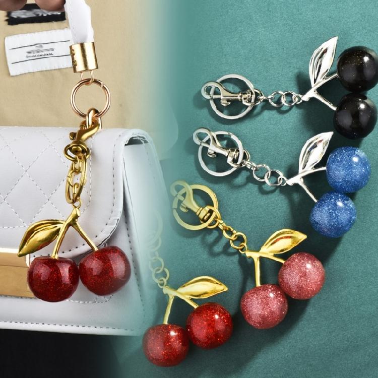 Fashionable Cherry Key Rings Stylish Cherry Bag Ornament Keychain Crystal Alloy Versatile Key Rings Accessory