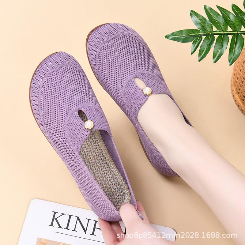 Womens Comfortable Slip-On Flat Shoes Breathable Mesh Low-Heel Casual