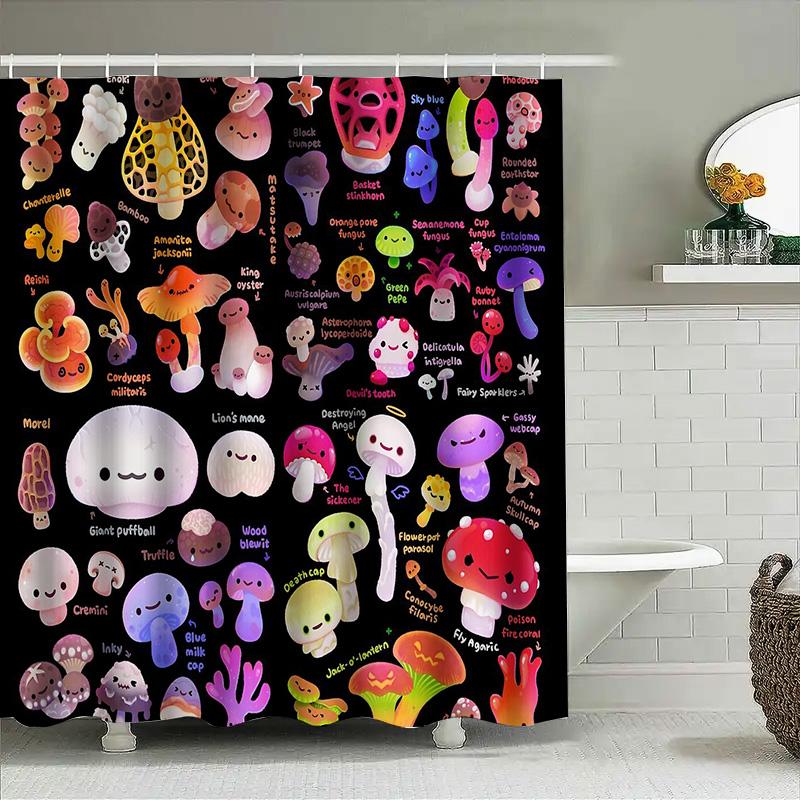 Spooky Mushroom Shower Curtain Halloween Forest Psychedelic Home Decor Gothic Nature Tapestry Dark Academia Wall Hanging Gift