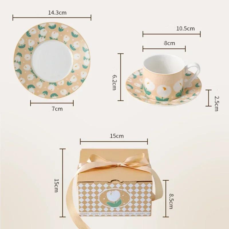 Coffee Cup and Saucer Tulip Pattern Afternoon Tea Cup Breakfast Milk Mug Dessert Plate Table Decoration Drinking Utensil Gifts