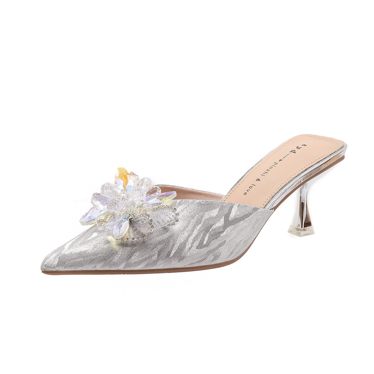 

Summer new bow rhinestone pointed high heels women s stiletto bag head sandals single shoes 39 срібний