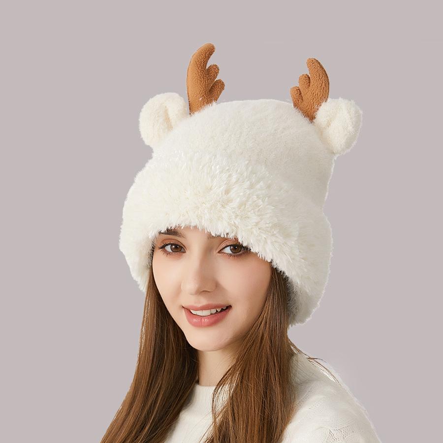 Zimowe poroże Gruba ochrona słuchu Czapka z dzianiny Świąteczna damska ciepła pluszowa czapka na zewnątrz
