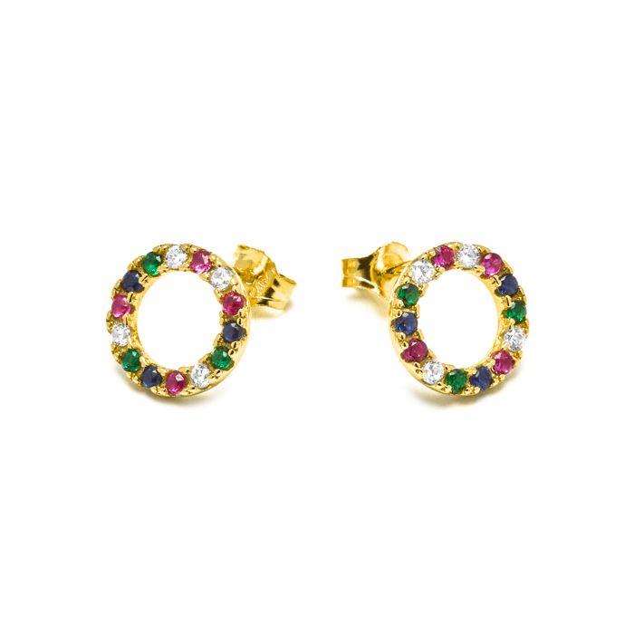 Boucles d'oreilles - Luxenter - Machi - Argent 925 - Zircon multicolore - Or jaune 18K