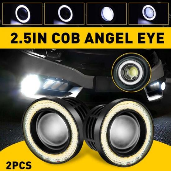 2X 2.5  Inch COB LED Fog Light Projector Car White Angel Eyes Halo Ring DRL Lamp
