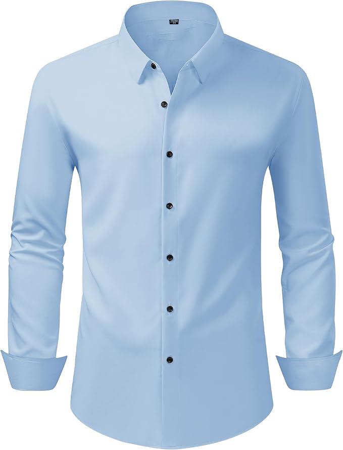 Camisa Social Masculina de Manga Longa Elástica Não Amassa - Cor Sólida