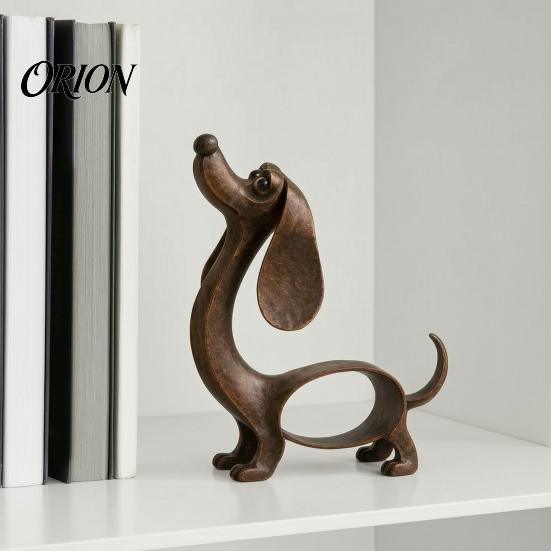 Dog Lover Gift Idea Vintage Iron Dachshund Figurine, Cute Puppy Sculpture, Artistic Rustic Balcony Metal Craft Statue for Outdoor Garden Indoor Table