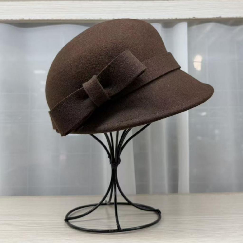 Peaked cap children autumn and winter retro elegant bow woolen equestrian hat show face small fashion beret