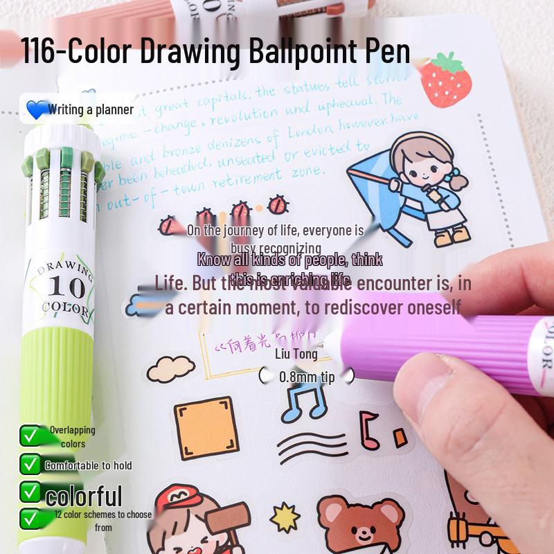 Blue Fruit 10-Color Quick-Dry Ballpoint and Marker Pen Set for Creative Drawing and Painting