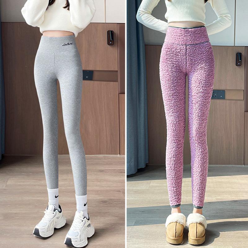 Purple cloud velvet thermal pants autumn and winter women wear high-waisted cotton pants extra thick velvet leggings