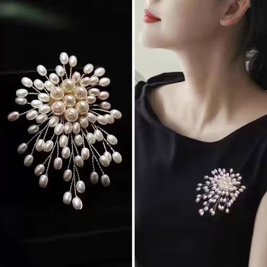 Zinc Alloy Brooch Pin Irregular Shape Imitation Pearls Lapel Badge Brooch Versatile Accessory