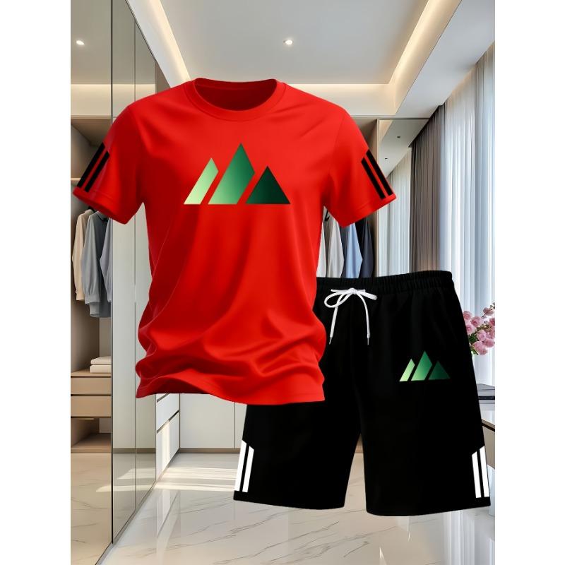 2026 Summer Fashion Trendy Casual Sports Two Piece Set Youth Men's Short sleeved T-shirt+Shorts Set Trendy 2D Printed Pattern