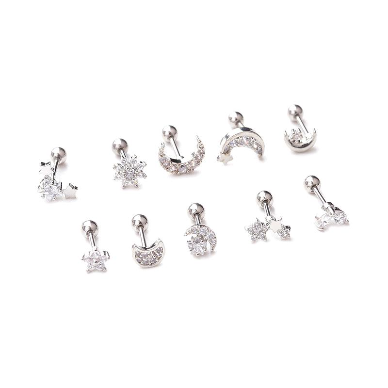 1Piece Stainless Steel Thin Rod Piercing Stud Earrings For Women 2023 Fashion Flowers Zircon Ear Bone Nails
