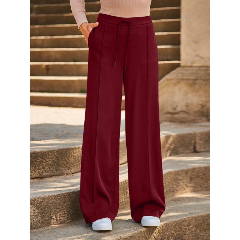 VEZFAA Modne damskie spodnie i spodnie capri, na co dzień, w jednolitym kolorze, z wysokim stanem