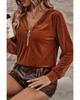 Azura Exchange Chestnut Half Zip V Neck Ribbed Velvet Top