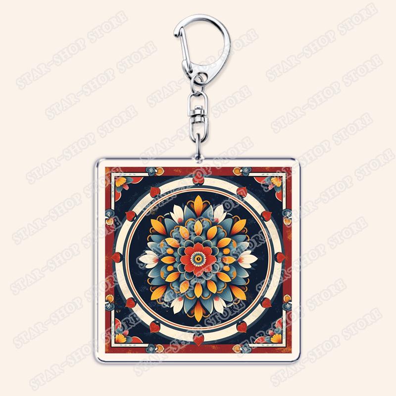 

Korean Art Traditional Pattern Dancheong Keychains for Accessories Bag Southkorea Flower Key Chain Ring Fans Gifts Keyrings
