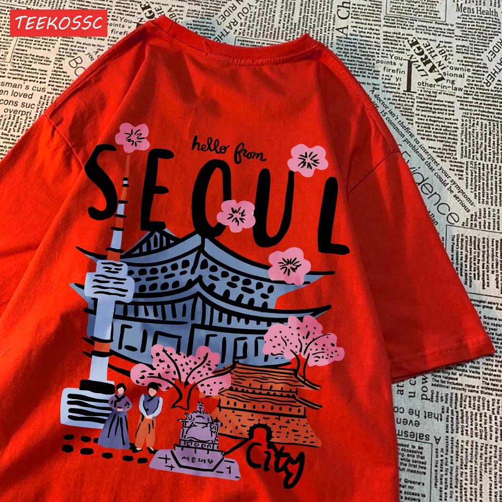 Lässige Damen-T-Shirts mit Seoul-Motiv, schöne Landschaft, bedruckt, kurzärmelig, O-Ausschnitt, atmungsaktiv, übergroß, modische Damenkleidung