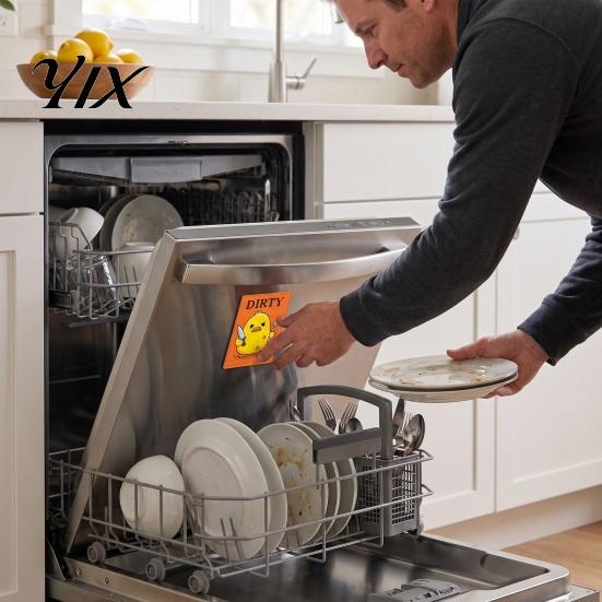 Easy Flip Dishwasher Indicator Clean Dirty Magnet, Acrylic Cartoon Animal Sign, Status Reminder Double-Sided & Magnet for Kitchen Decoration