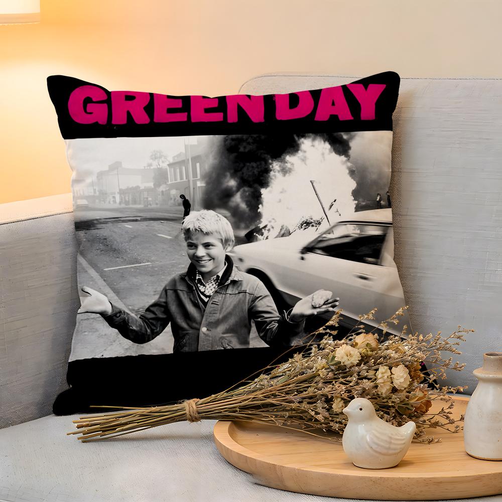 Cushion Cover Linen SkinFriendly Soft Decorative Case for Sofa Home Decor GGreen DDay Band Album Pillow cover