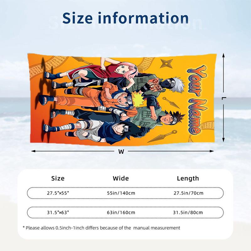 Naruto Beach Towel, Personalized Custom Name Text, Quick Dry Large Absorbent Towel For Beach Pool