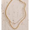 Yhpup Trendy Simulated Pearls Double-Layer Chain Overlay Necklace Stainless Steel Fashion Chic Collar Jewelry New Exquisite Gift