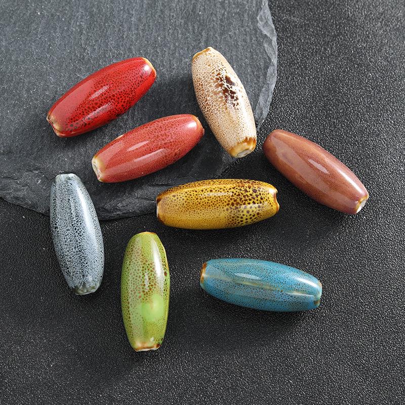 Large Oval Ceramic Beads for DIY Jewelry: Flower Glaze, Retro Straight Hole, Ideal for Bracelets and Necklaces.