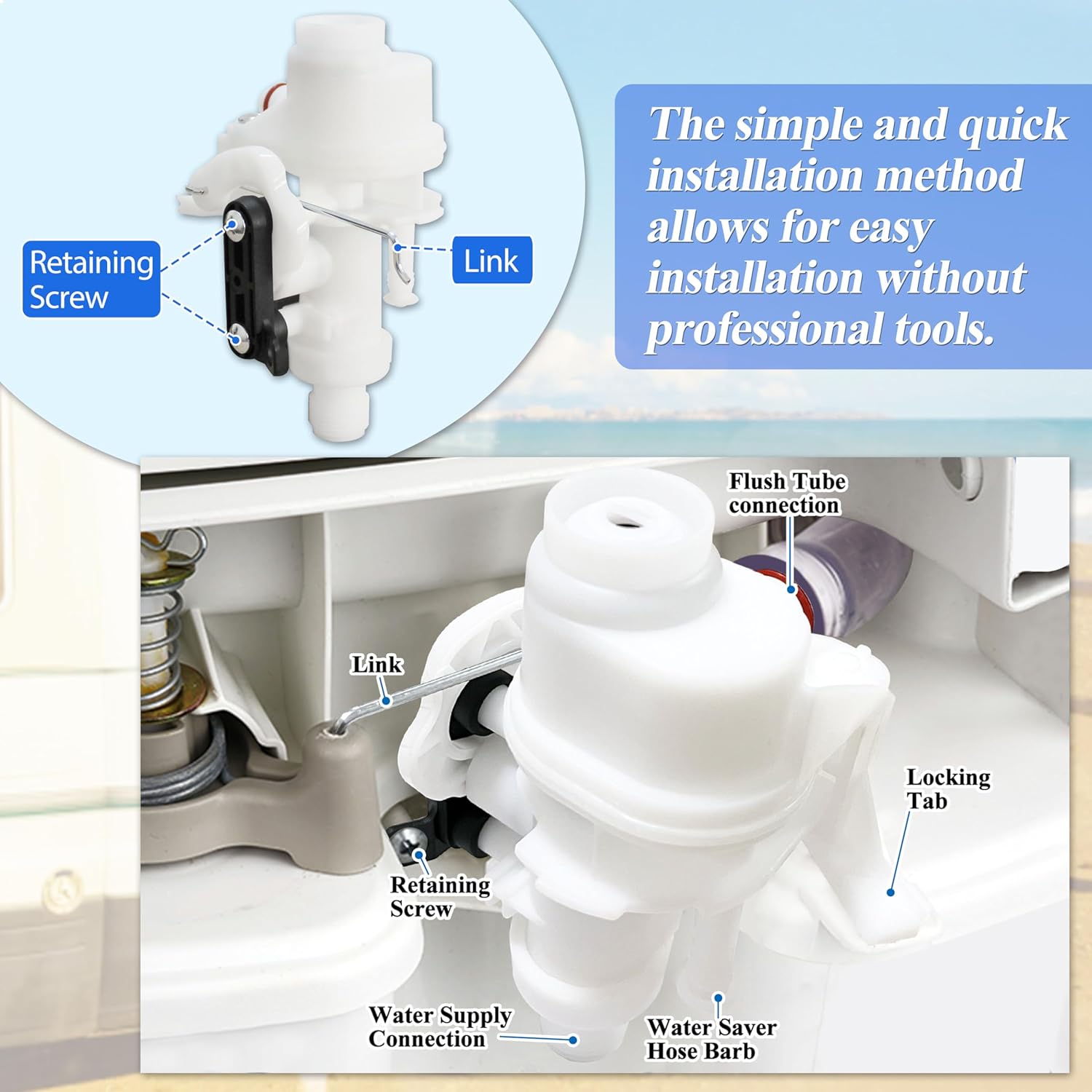 31705 RV Toilet Water Valve Kit, Compatible with Thetford Aqua-Magic V High and Low Models