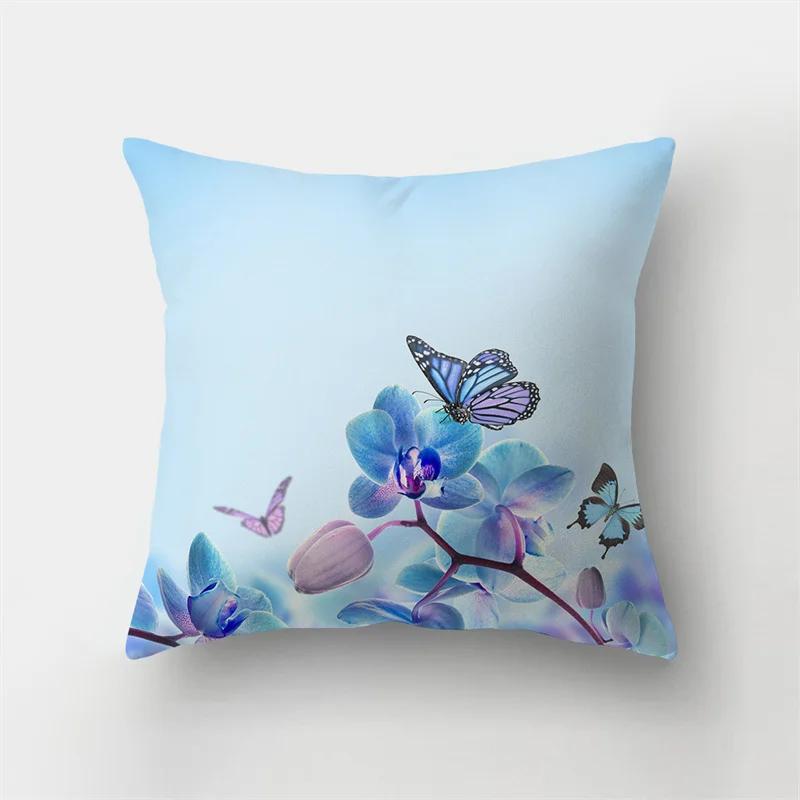 Colorful Butterfly Plant Printing Pattern Cushion Cover for Home Living Room Sofa Office Decoration Throw Pillow
