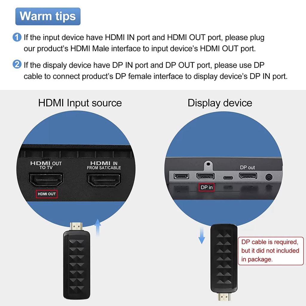 HD2 HDMI 2.0b to DisplayPort 1.4 Adapter 4K 60Hz/HDCP 2.3 Converter for Video Streaming/Gaming