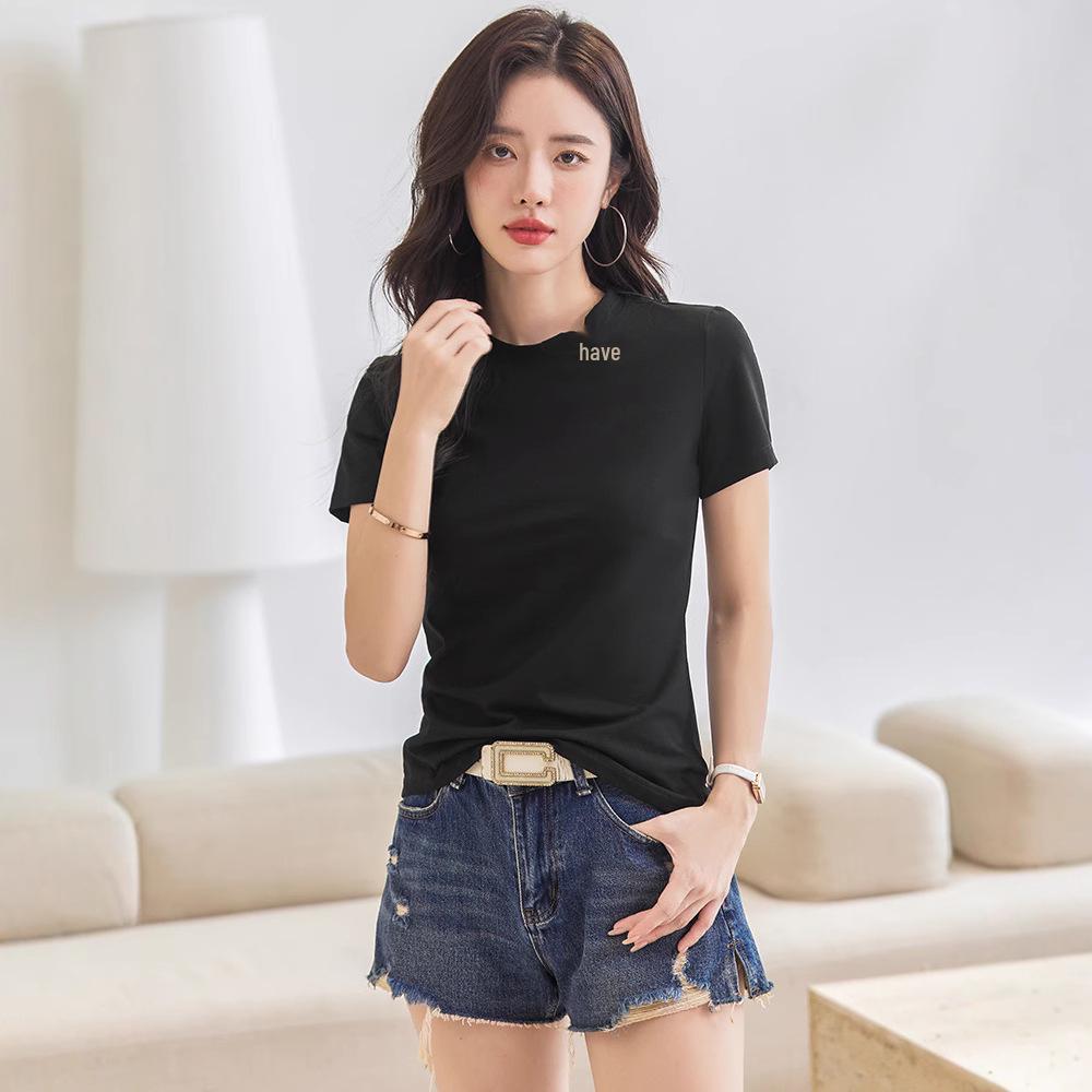 Chinese & Korean Style Slim Fit Short Sleeve Women's Cotton T-shirt - Comfortable & Versatile