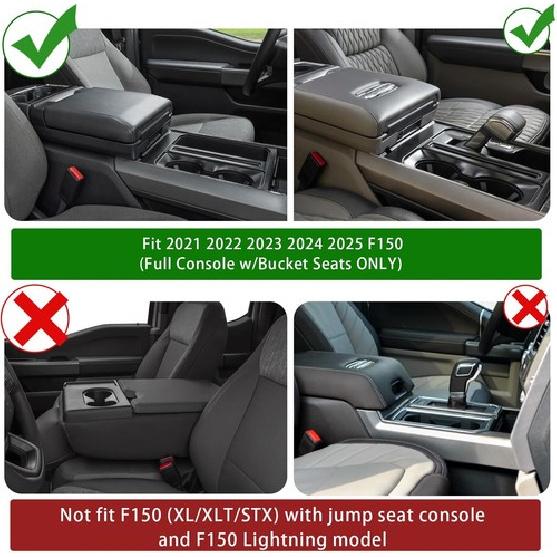 For -24 2025 Ford F150 Pickup Center Console Organizer Armrest Storage Box