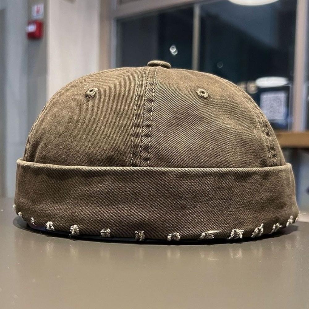 Vintage Washed Denim Brimless Docker Cap Solid Color Cotton Hip Hop Hat Adjustable Brimless Hat Boy Girls