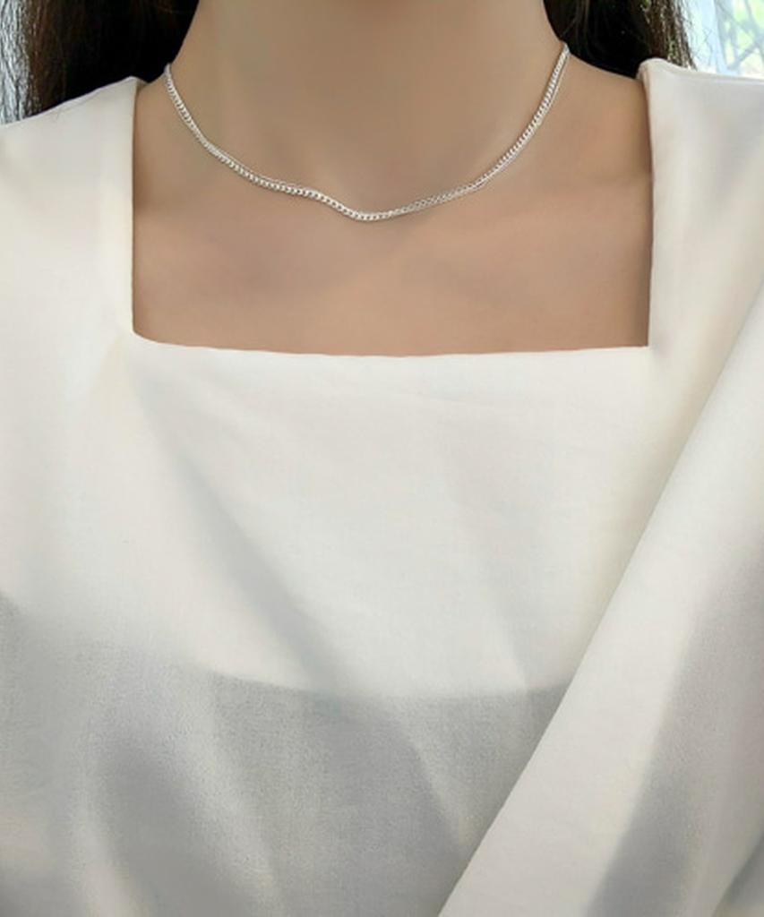 Alleun Silver 925 Curved Chain Necklace Bold Layered