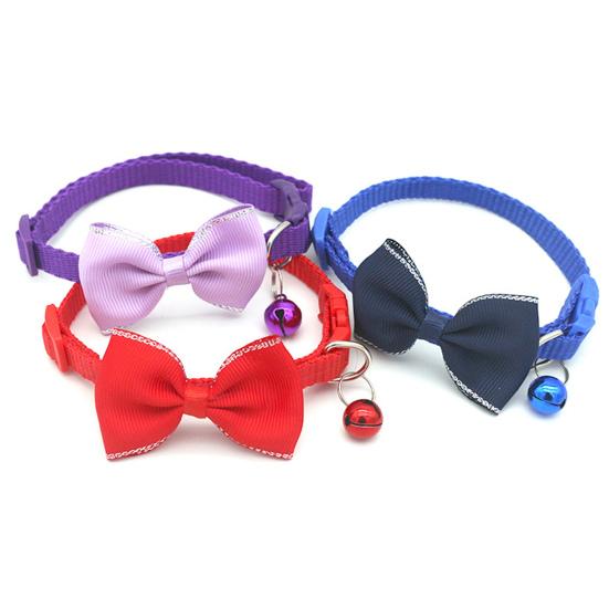 Yousheng Pet Bow Collar Solid Color Holiday Dress Up Adorable Pet Cats Bow-knot Collar with Bell for Christmas