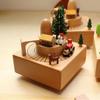 Wooden Carousel Music Box Retro Ornaments Cartoon Hand Cranked Musical Box for Christmas Birthday Gifts Desk Decoration Ornament