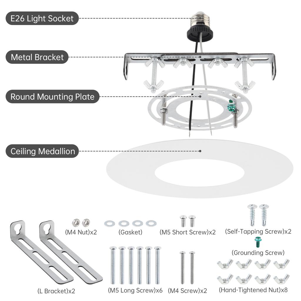 Downlight to Pendant Light Adapter Kit 5 - 7inch Recessed to Pendant Light Converter Kit with E26 Socket, Ceiling Light Accessories